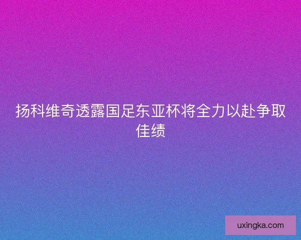 扬科维奇透露国足东亚杯将全力以赴争取佳绩