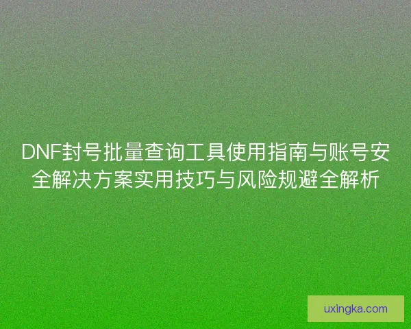 DNF封号批量查询工具使用指南与账号安全解决方案实用技巧与风险规避全解析
